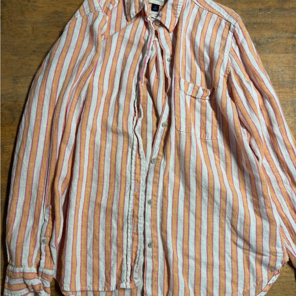 Universal Thread Women's Orange and White Striped Button-Down Shirt